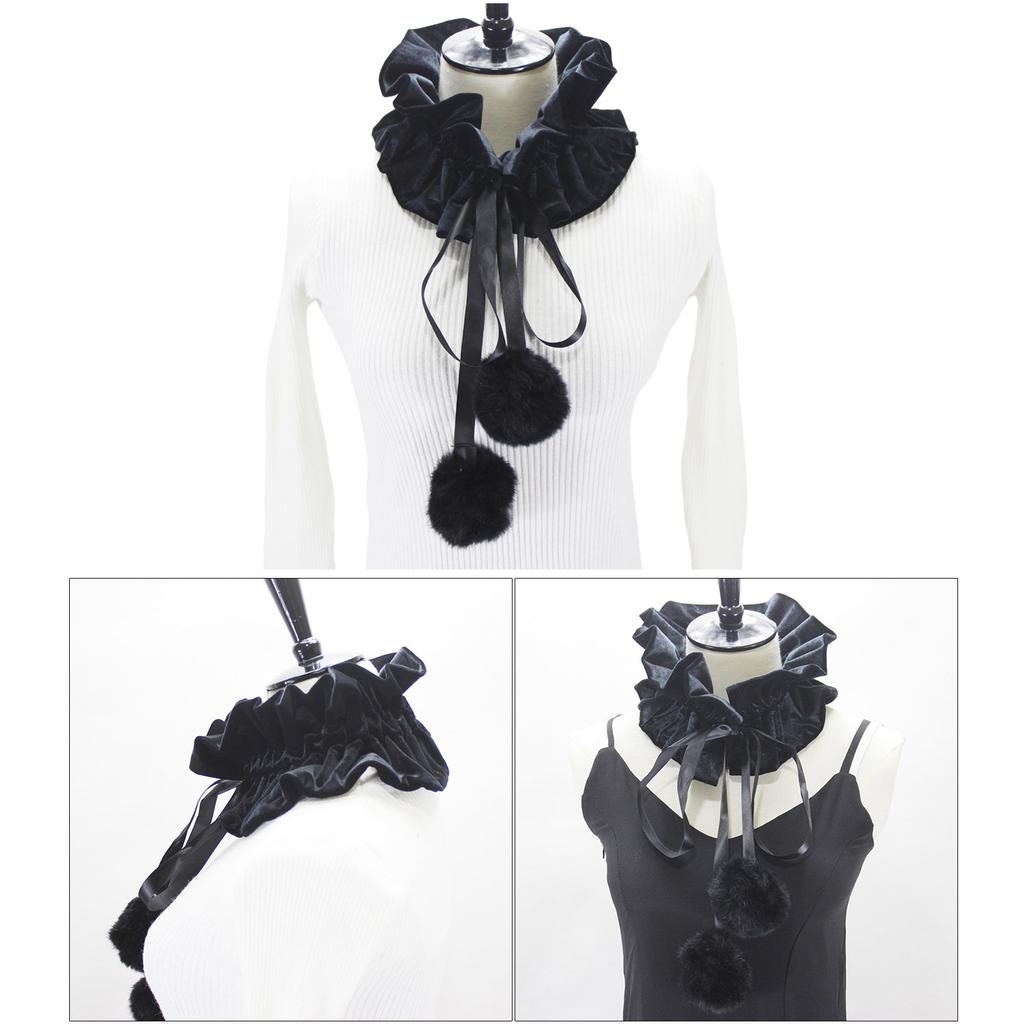 Victorian Vintage Pom Pom Neck Ruff Ruffle Collar Layered Clown Neck Collar Tie Cosplay Accessories for Women