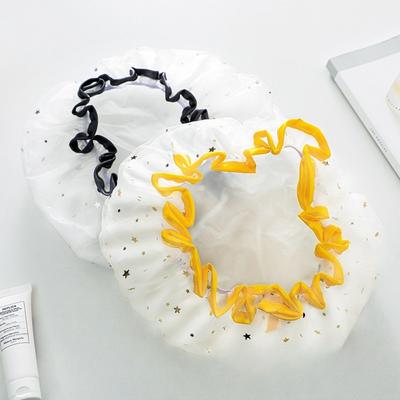 Double-layer Shower Cap Adult Ladies PVC Waterproof Oil-proof Bathroom Bathing Household Shower Cap with Folding Comb