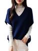 Women's V-neck Ribbed Wool Sweater Vest - Sleeveless, Loose Fit for Autumn/Winter.