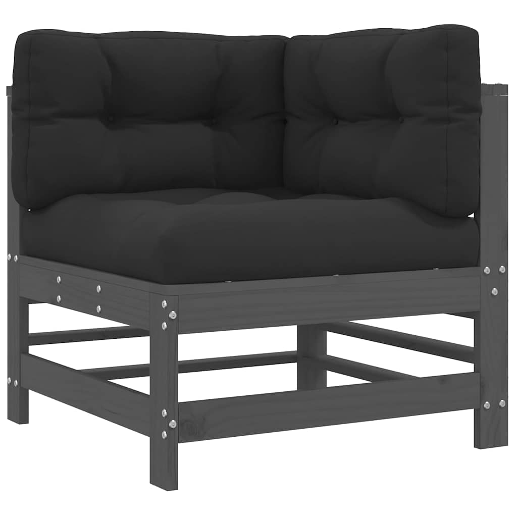 7 Piece Garden Lounge Set with Cushions Grey Solid Wood