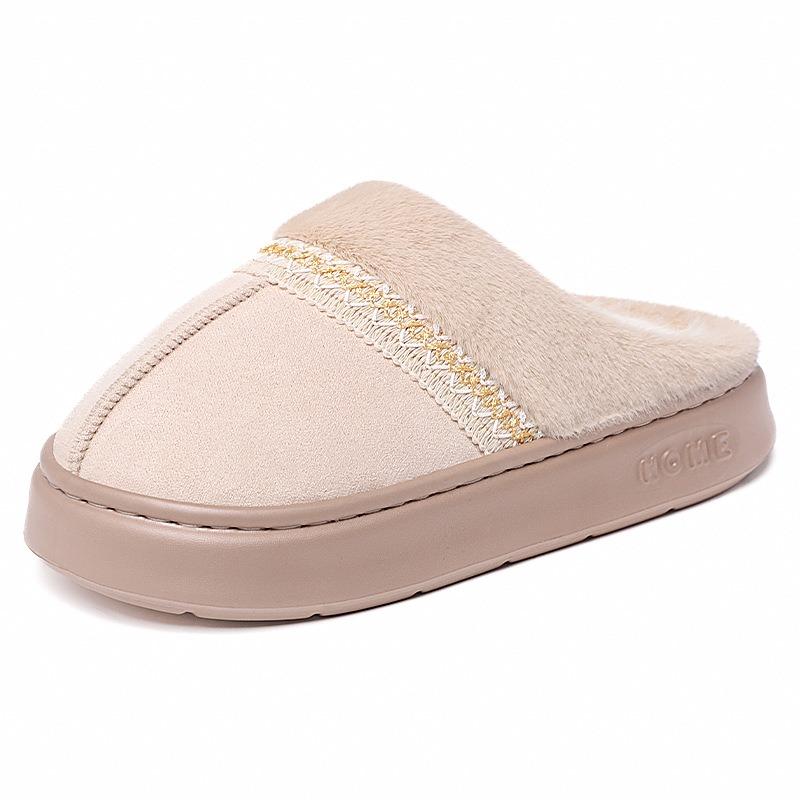 Cotton slippers large size indoor home piled thickened women's boots cold-proof and comfortable fluffy shoes half a pedal