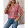 Women's Comfortable Loose Jacquard Blouses & Shirts V-neck Short Sleeved Top for Women