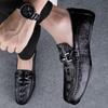 Italian Men's Crocodile Pattern Casual Leather Driving Shoes, Black.
