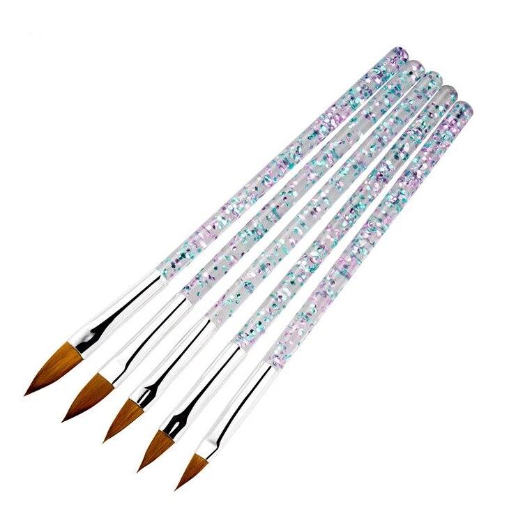 5pc/Lot  Crystal Acrylic Nail Brush with  Glitter Nail Art Brush  Tools Flower Builder Carving DIY Drawing Brush