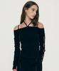 Limekeu Lace Halter Off-Shoulder Long Sleeve Black