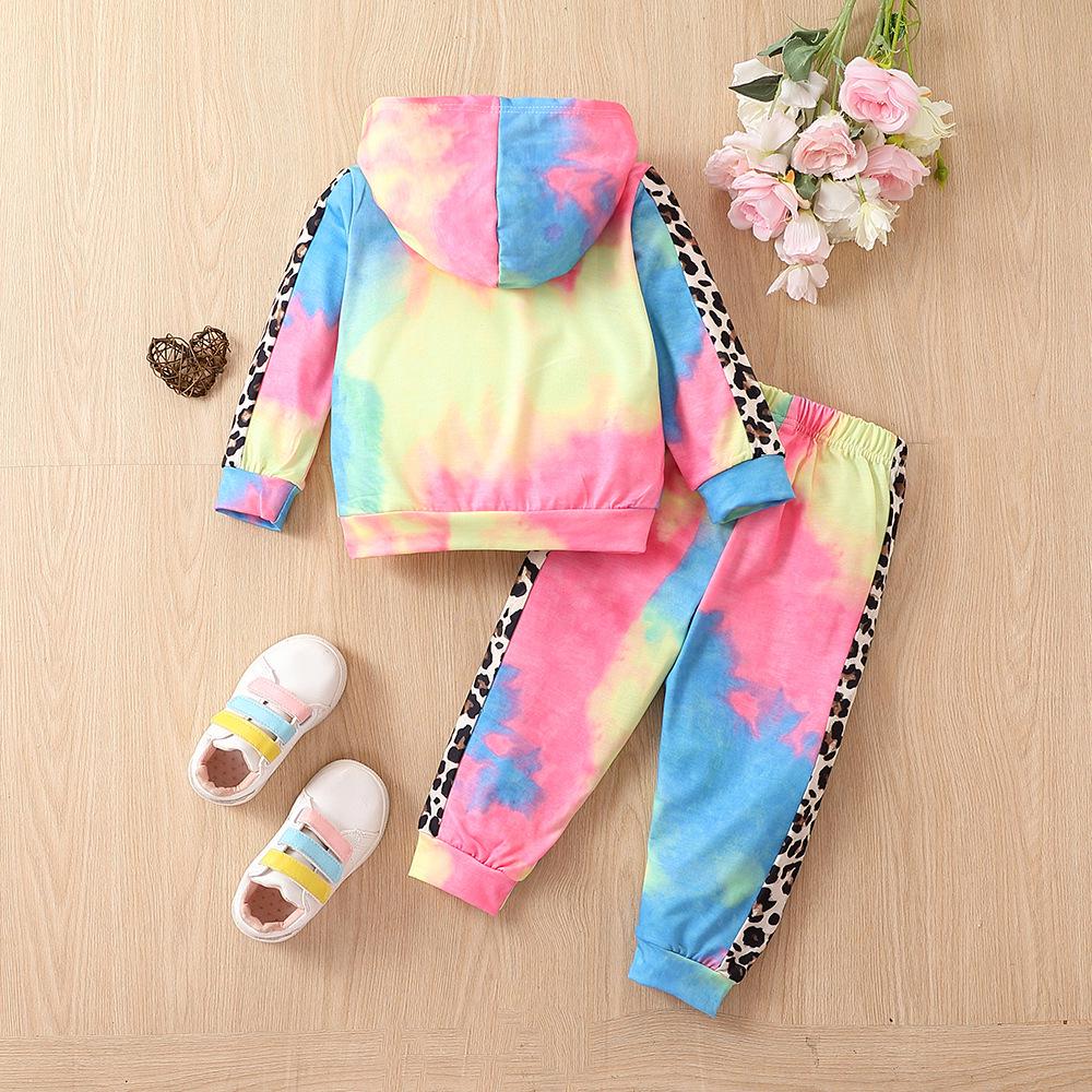 Kids' Cross-Border Tie-Dye Patchwork Hoodie & Sweatpants Set, Autumn/Winter Fashion