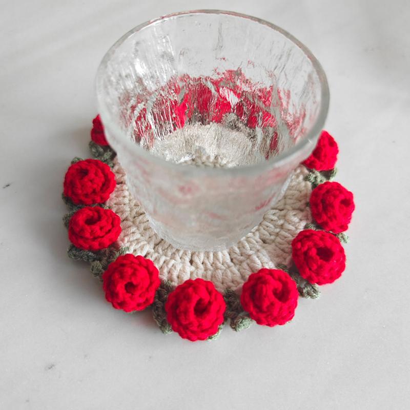 Rose Bouquet Coaster Crochet Flower Placemat Hand Woven Bouquet Cupmat Home Desktop Potted Plant Ornaments Mother's Day Gift