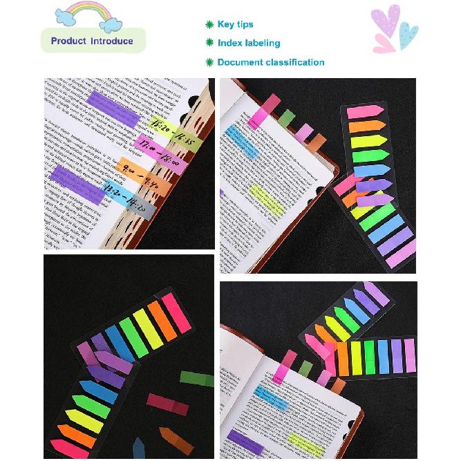 Colored Sticky Neon Flags Index Tabs Page Markers Highlight Strips Writable Labels Page for Marking and Highlighting, 8 Sets, 1120pcs
