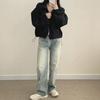 Koreaanse Chic Franse Stijl Dubbele Zak Rits Revers Trekkoord Korte Jas voor Dames (Herfst/Winter)