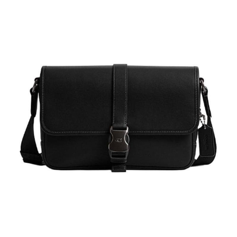 

COACH League 29 external open pocket leather shoulder crossbody bag large men s black чорний