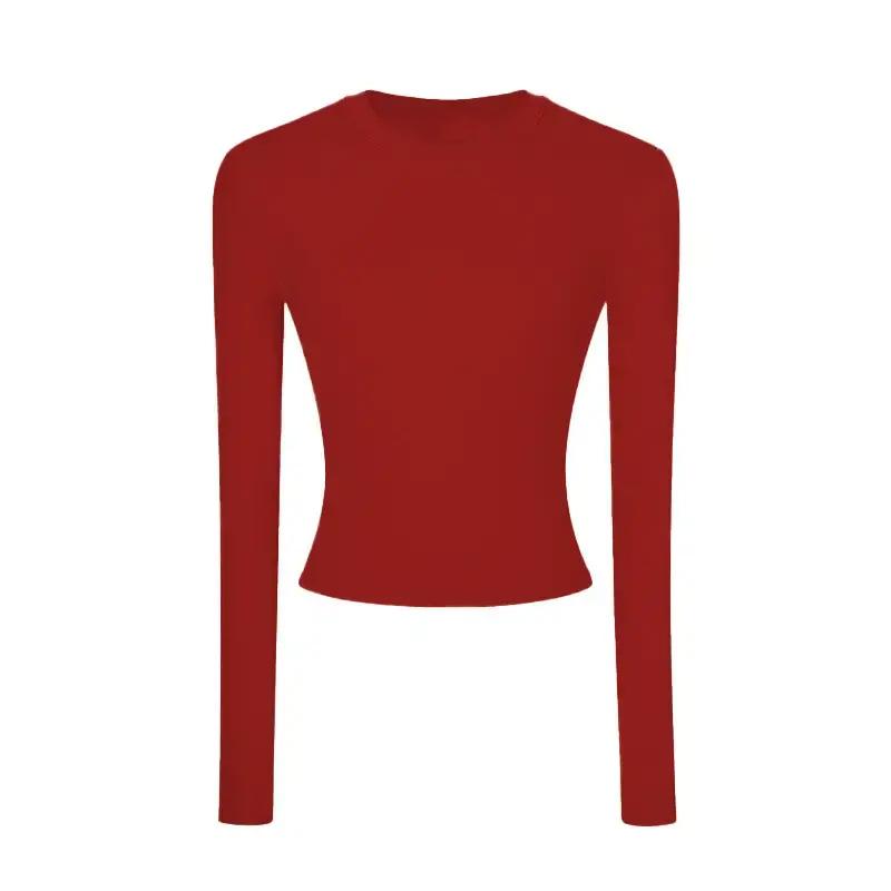 Women's Slim-Fit Long-Sleeve Top - High-End Round Neck Tee for Spring/Autumn