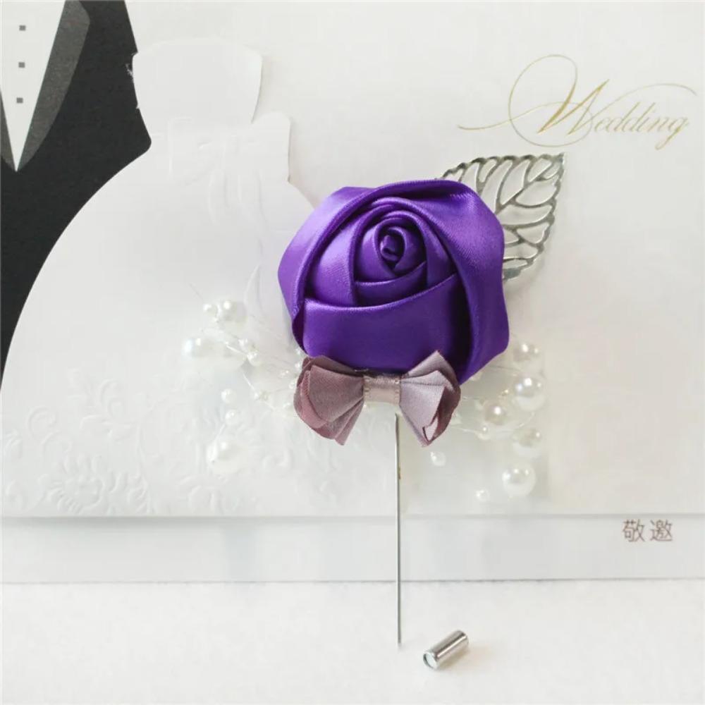 

YO CHO Свадебные бутоньерки цветок Бутоньерка для жениха Фиолетовая шелковая роза Мужские броши Свадебный браслет для подружек невесты Корсаж на запястье Цветок