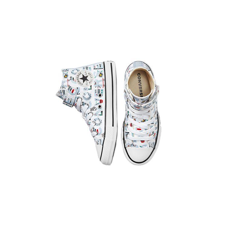 Converse Chuck Taylor All Star Easy-On Personalized Letter Print High Top Kids Canvas Shoes Kids Sneakers White Blue 372940C