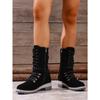 Plus Size Mid-Calf Women's Boots 2025 Winter New Arrival Round Toe, Square Heel Leather Buckle & Knit Panel Combination Martens-Style Boots