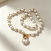 Japanese Korean Simple One Arrow Heart Imitation Pearl Necklace Niche Design Sweet Beaded Short Necklace Accessory