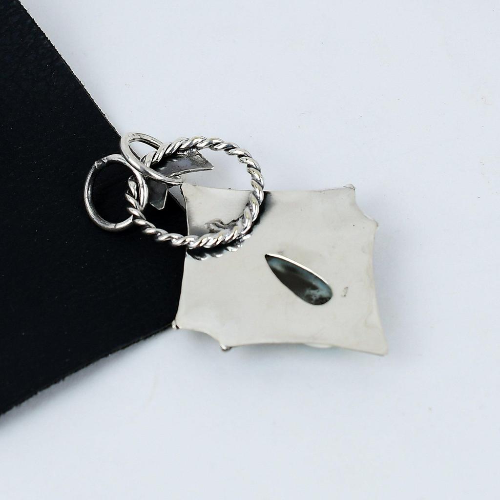 Natural Larimar Gemstone Silver Pendant In 925 Sterling Silver- Handmade Design, Everyday Wear Jewelry, Unique White Topaz Pendant Party Wear Gift