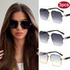 3pcs Square Metal Half Frame Sunglasses Rice Nails Double Beams Gradient Lens Casual Trend Eyewear