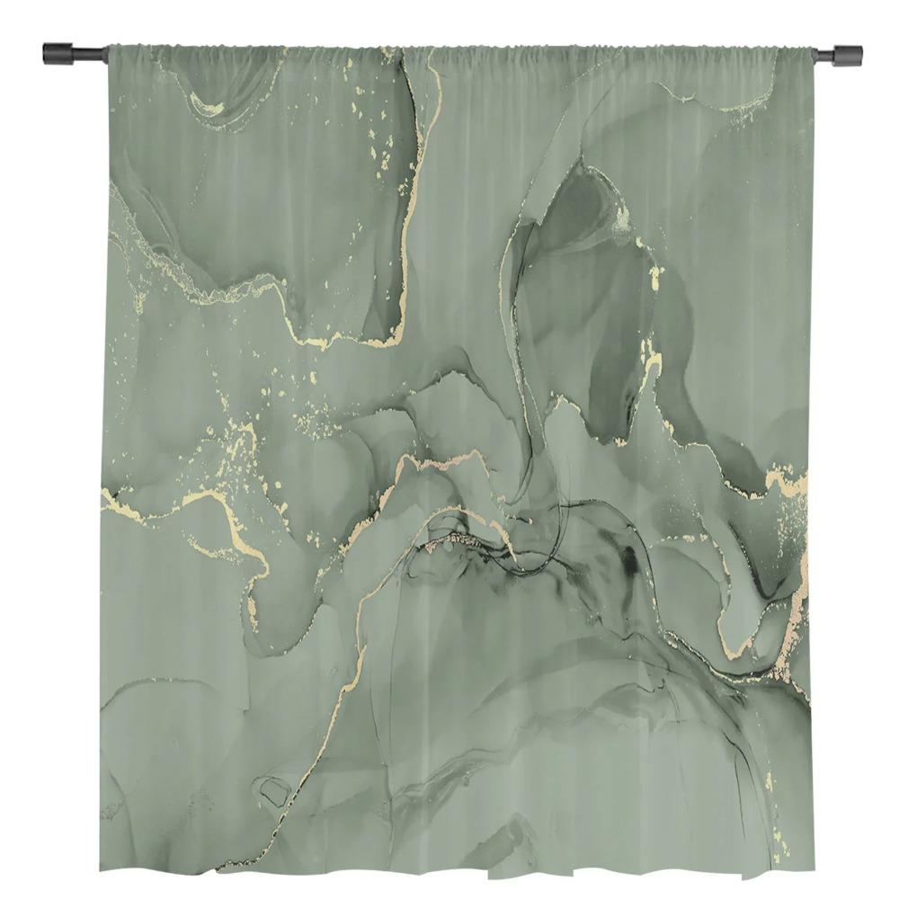 Grass Green Marble Translucent Drapes for Bedroom Space Living Room Decoration Window Opening Drape for Kitchen Area Tulle Voile Organza Curtains