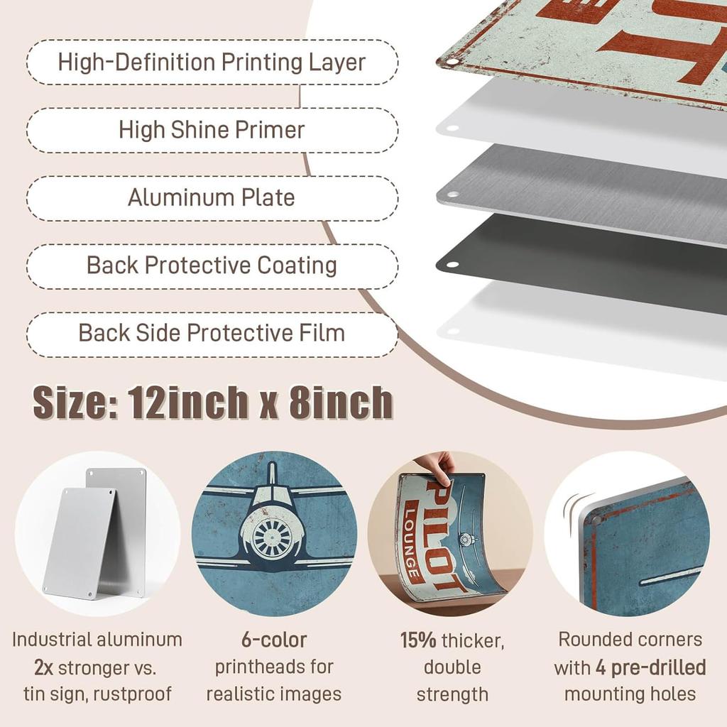 ALREAR Pilot Lounge Sign Aviation Decor Aviator Gifts Airplane Party Decorations Nursery Boys Room Garage Man Cave Wall Art Decor Vintage Metal Signs