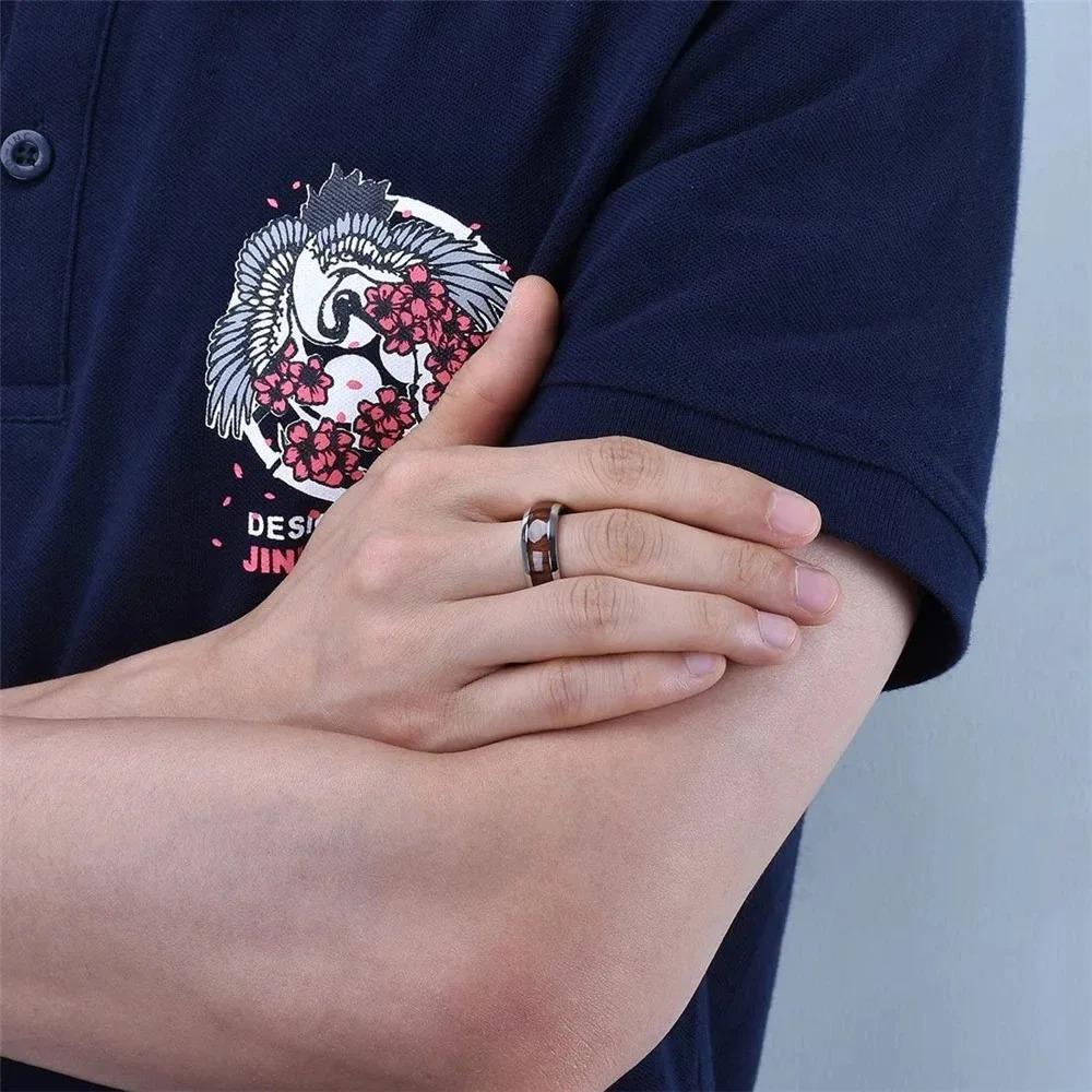 Fashion 8MM Copper Color Stainless Steel Rings For Men Women Domed Koa Wood Inlay Promise Rings Wedding Engagement Jewelry Gift