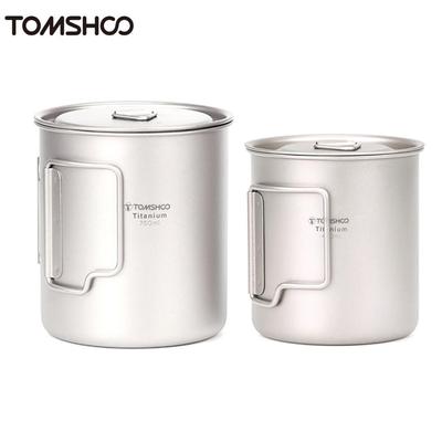 TOMSHOO Taza de titanio ultraligera portátil para exteriores, juego de 2 uds., 350ml, 750ml, taza de agua para Picnic y acampada con mango plegable