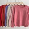 Women's Plus Size Wool Sweater Loose Fit Rhinestone Embroidery Knit Pullover Sweater Solid Color Soft Knit Top