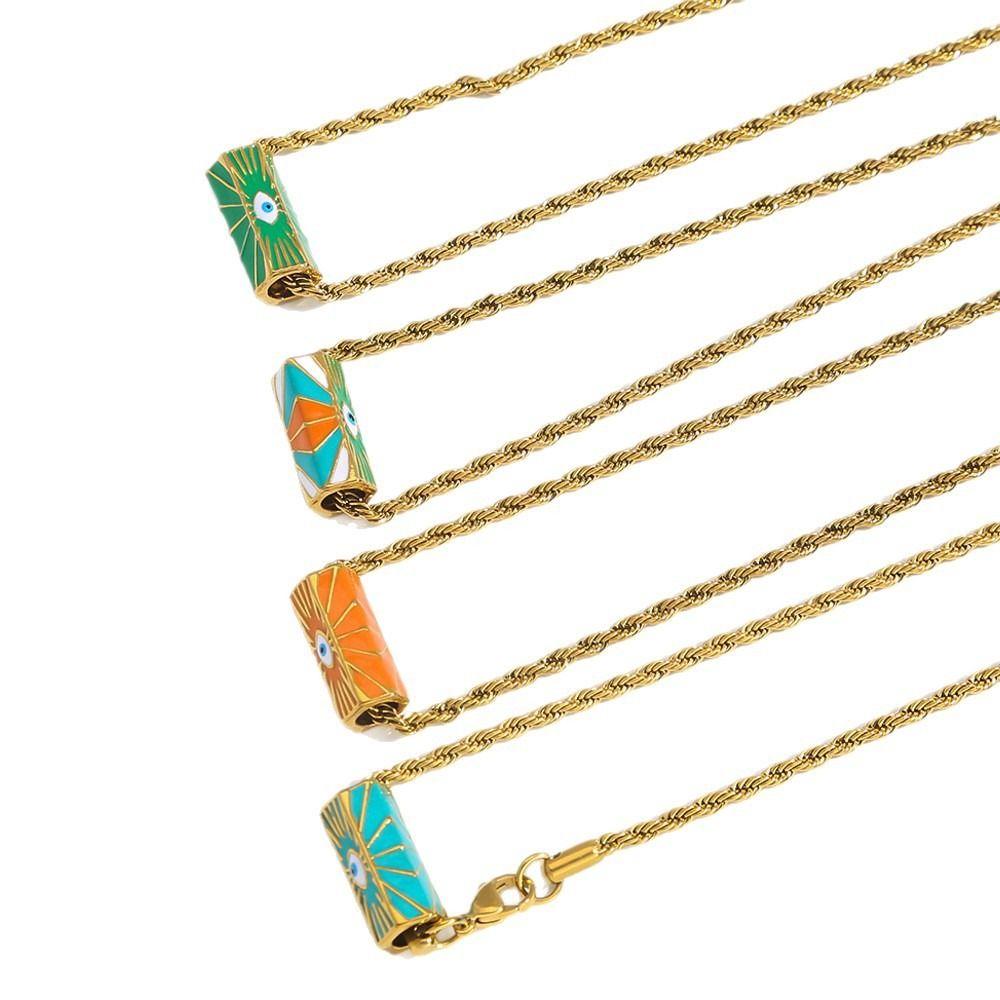 Sweet Charm Enamel Eye Pendant Necklace Wish Card Hexagonal Neck Chain  Summer Beach