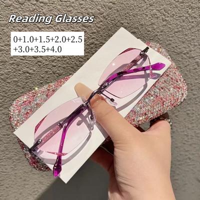 Framless Lady's Reading Glasses Women Fashion Diamond-cutting Presbyopia Eyewear Anti Blue Light Far Sighted Lens Eyeglasses