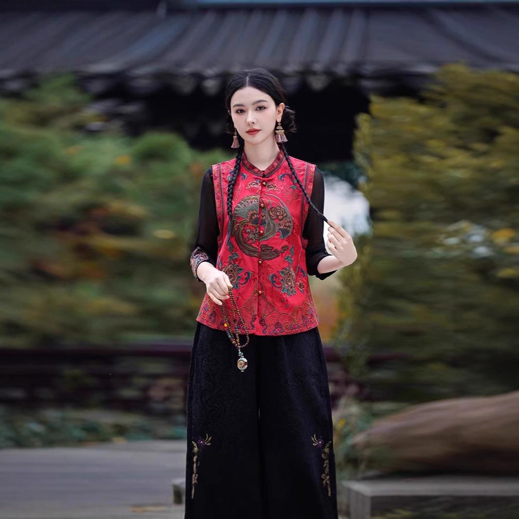 

Ethnic Style Women s Floral Embroidered Vest Cardigan XL чёрный