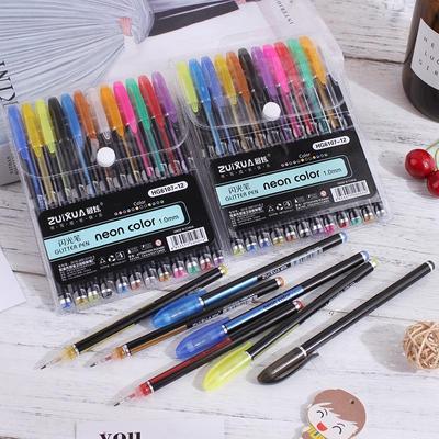 12-Color Creative Flash Pens Set for Students - Fluorescent Marker & DIY Graffiti Pastel Notebook Pens