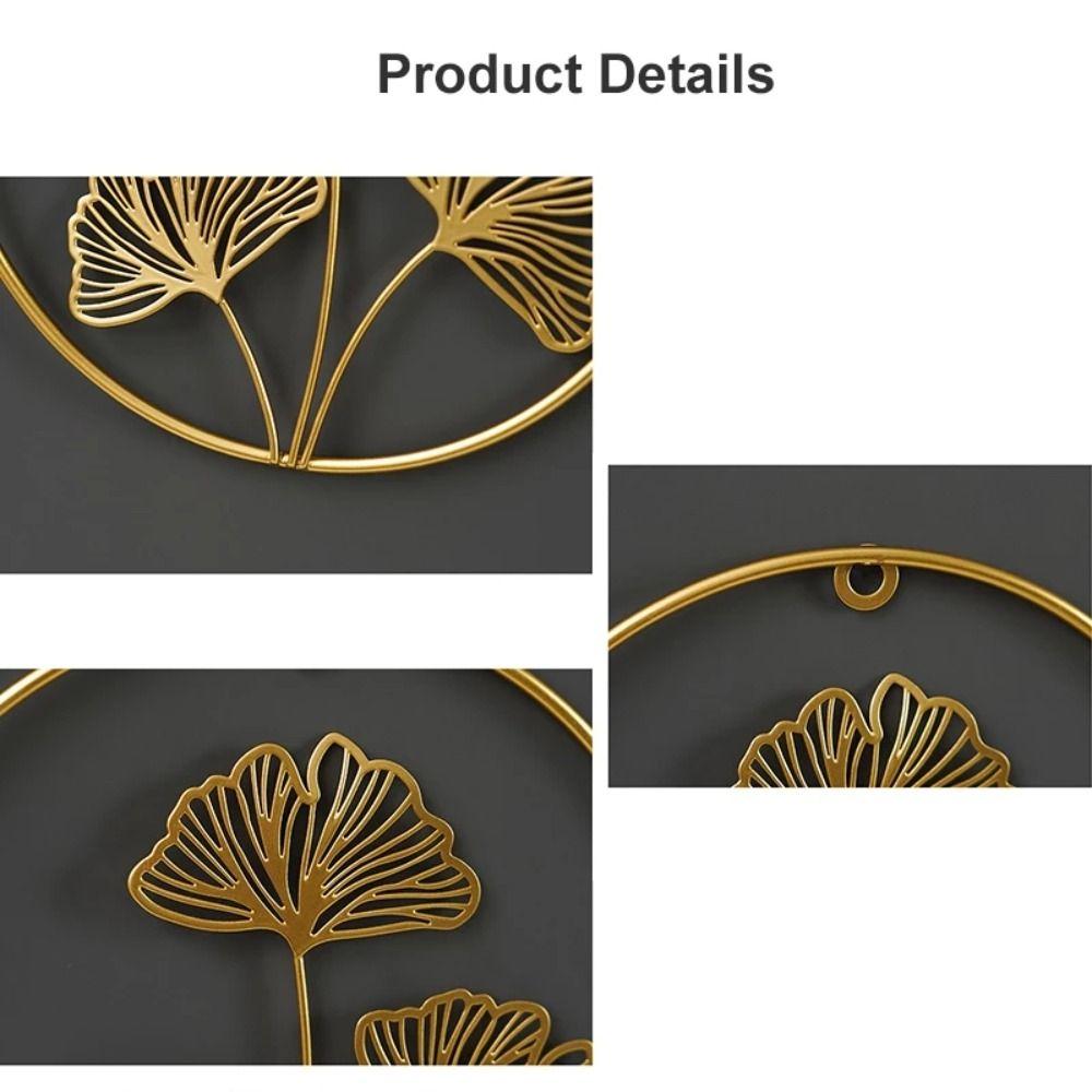 Ornaments Iron Arts Gold Metal Round Pendant Ginkgo Leaf Ornaments Wall Decoration Leaves Sculpture