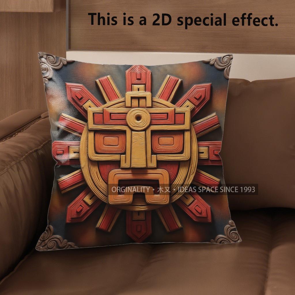 

2D Aztec Sun God Print Throw Pillow Covers Pattern Cushion Cover Suitable For Sofa Bedroom Car Pillow Cover 40x40cm