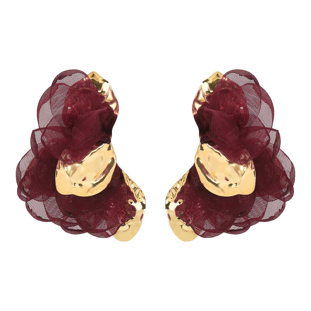 Sweet Temperament Mesh Flower Earrings Fashion Premium Girlish Exaggerated Ear Jewelry Hot Selling Accessories For Women