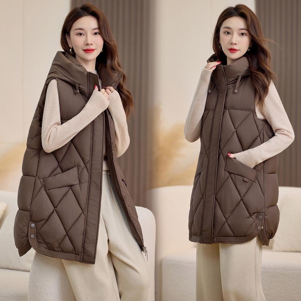 Middle-aged plus size women's clothing mother cotton vest winter women's new casual light and warm hooded top