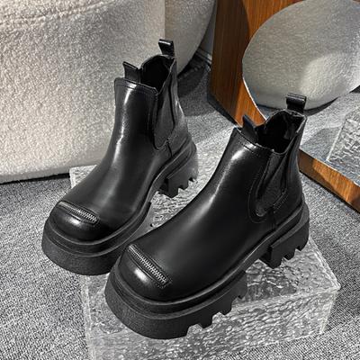 Women High Heels Chelsea Ankle Boots Platform Leather Shoes Women Winter Designer 2024 Trend Goth Zipper Non Slip Botas Mujer