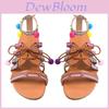 Elegant Women Bohemia Sandals Gladiator Leather Flats With Colorful Pom-poms