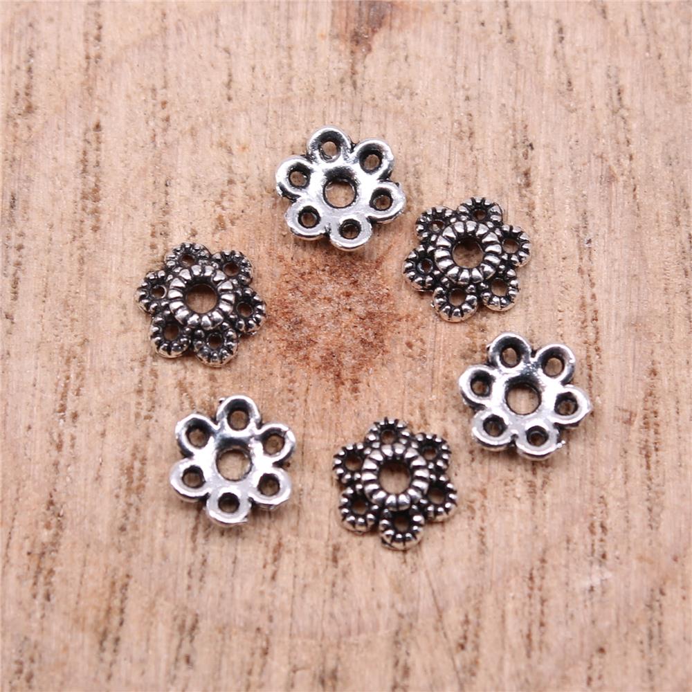 50Pcs Bead Caps Charm Jewelri Antique Silver Color 6X6X2mm