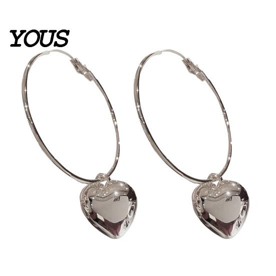 Hoop Earrings 1 Pair Round Heart Pendant Plated Jewelry Exaggerated Fashion Appearance Dangle for Prom Party