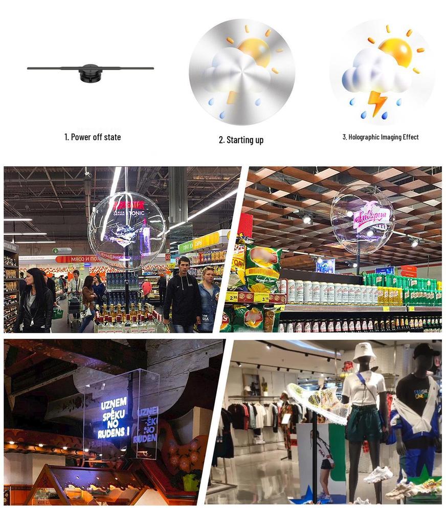 42CM 3D Holographic LED Fan Projector: Wall-Mounted Rotating Display for Aerial Advertising