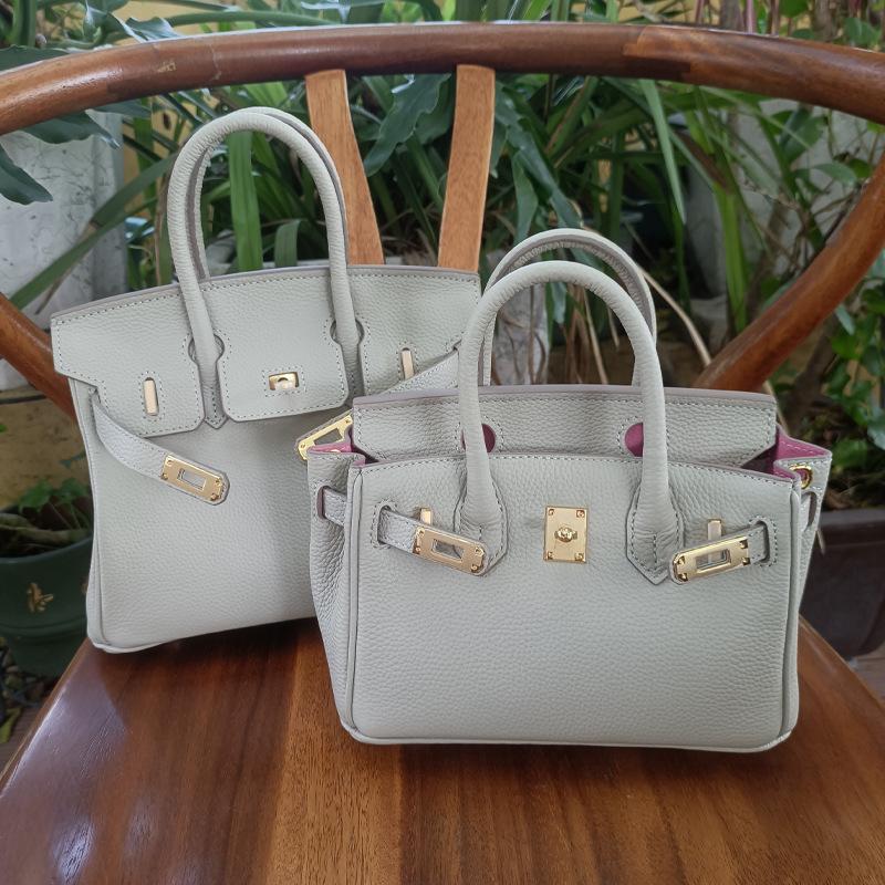 Perlgrau Rosa Platin Tasche Schwarze Kiefer Rosenrot Himbeerrosa Togo-Leder Kontrast Schulter