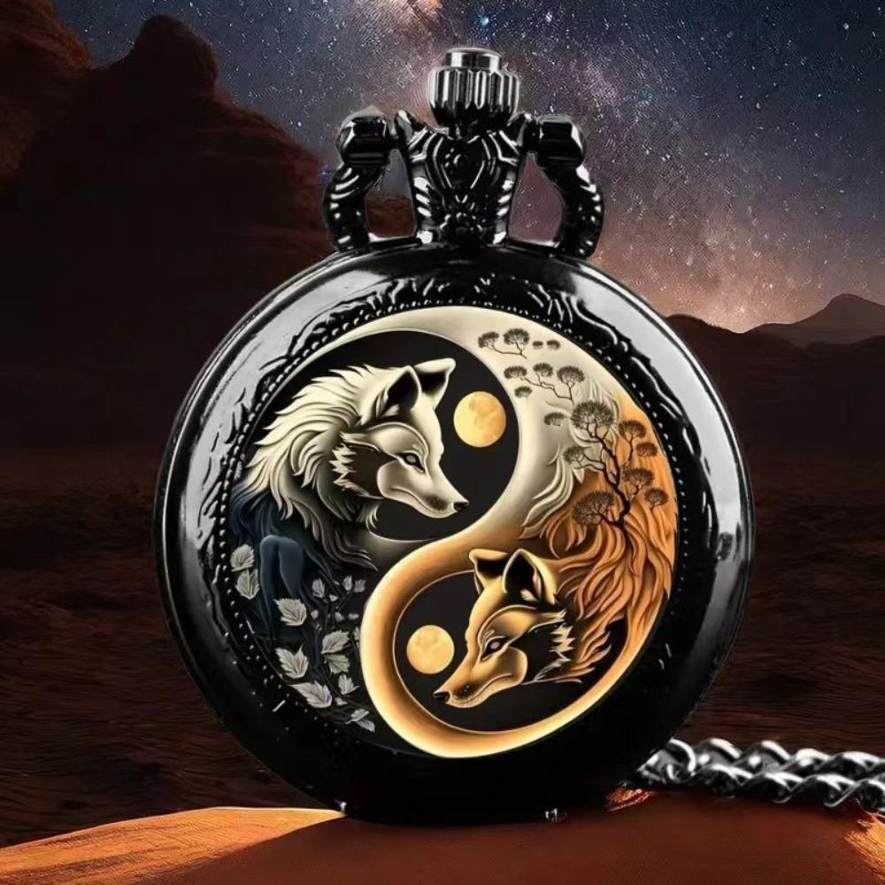 Color Pattern Medium Pocket Watch Retro Flip Decorative Necklace Watch Personality Trend Male and Female Students Quartz Watch