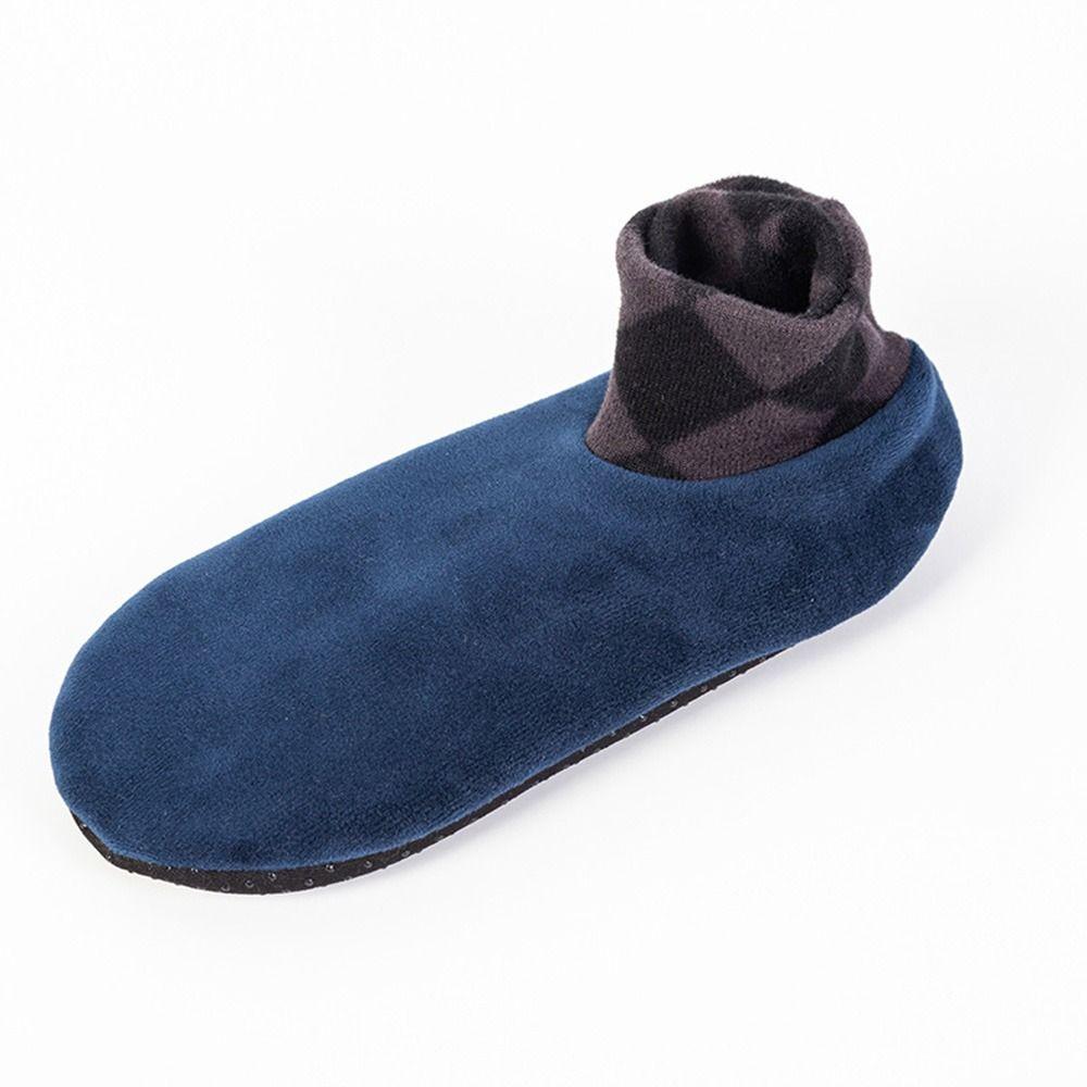 

Нескользящие домашние носки в клетку, плюшевые зимние напольные туфли, домашние тапочки, женские чулочно-носочные изделия, напольные носки темно-синий