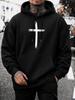 Unisex Hoodie, Casual Daily Wear, White Cross Print, Pullover Sweatshirt, Streetwear Style, Autumn Winter Outdoor, Kangaroo Pocket Drawstring Hood