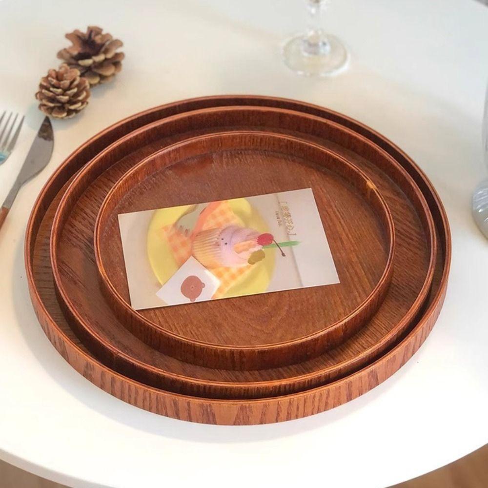 Vintage Round Serving Tray Wooden 21/24/27/30/33cm Decorative Tray Tea Food Tray Coffee Home Table