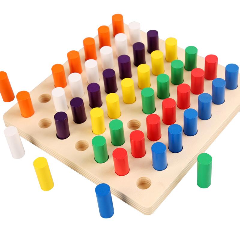 Children's Montessori Wooden Colorful Plugboard - Early Education Toy for Hand-eye Coordination & Color Cognition