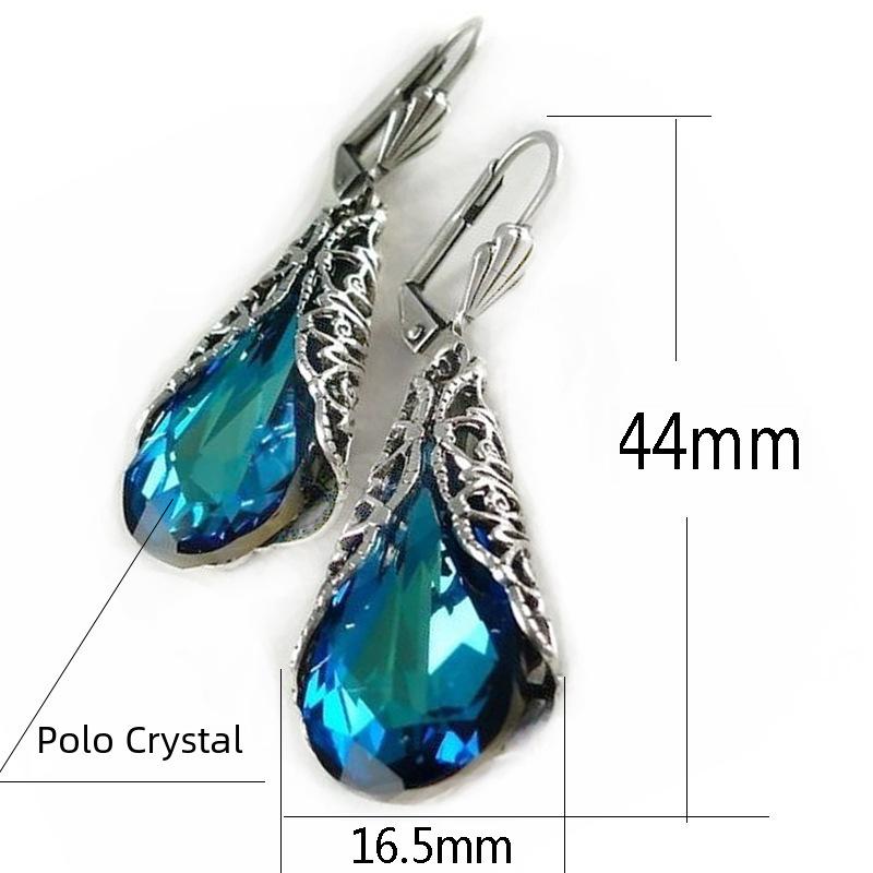 Granatowe kolczyki topazowe w kształcie kropli wody: Retro Świąteczny Styl z Ażurowym Wzorem