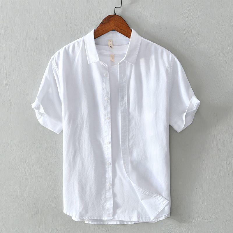 2023 Summer Men's Loose-Fit Cotton Linen Short-Sleeved Shirt