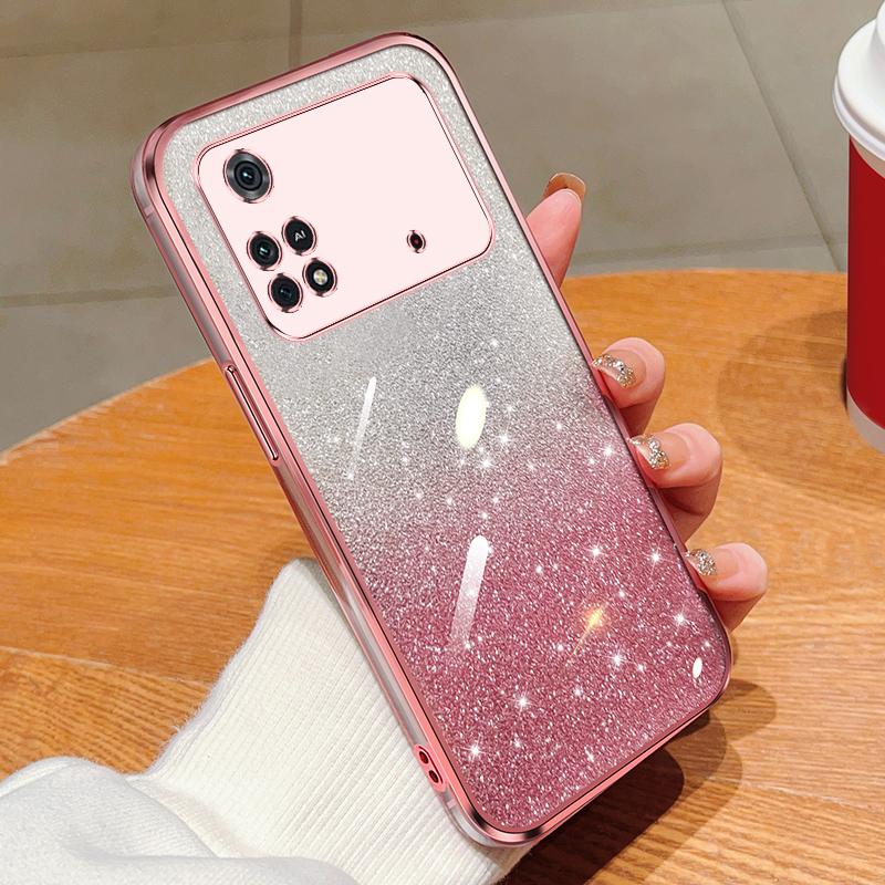 KEYSION Luxury Plating Glitter Phone Case for Xiaomi POCO M4 Pro 4G 5G Transparent Soft TPU Shockproof Back Cover for POCO M4 Pro 5G