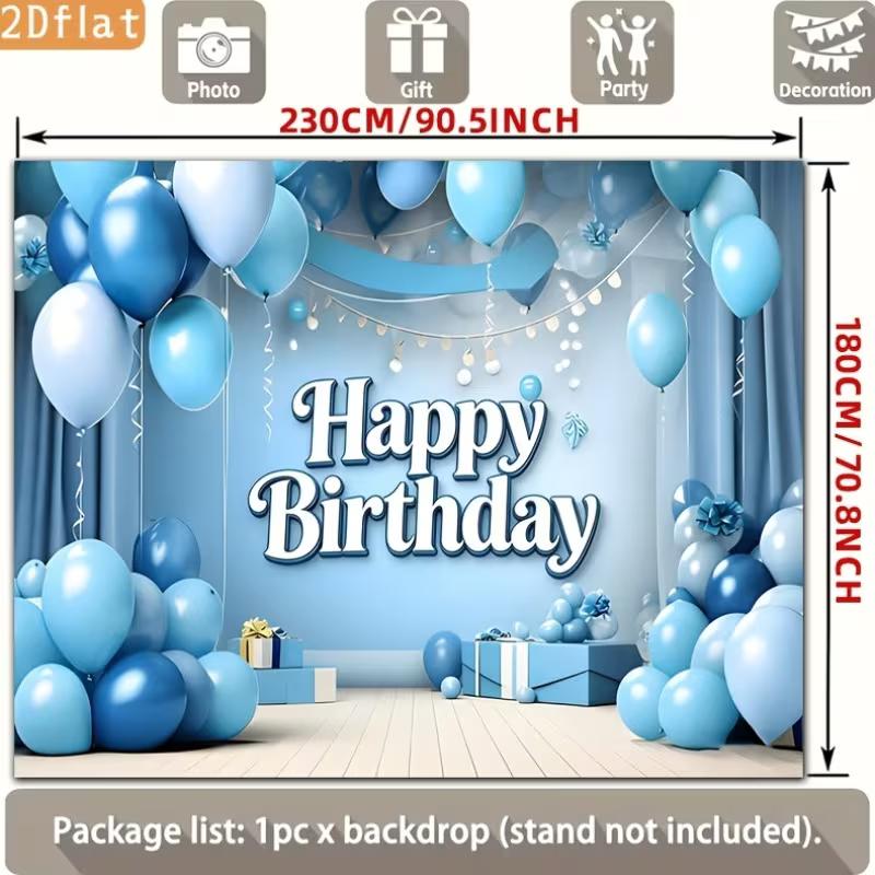 

2D Cool Blue Happy Birthday Backdrop Banner with Balloon and Curtain Design 47.2x31.5inch/120*80cm