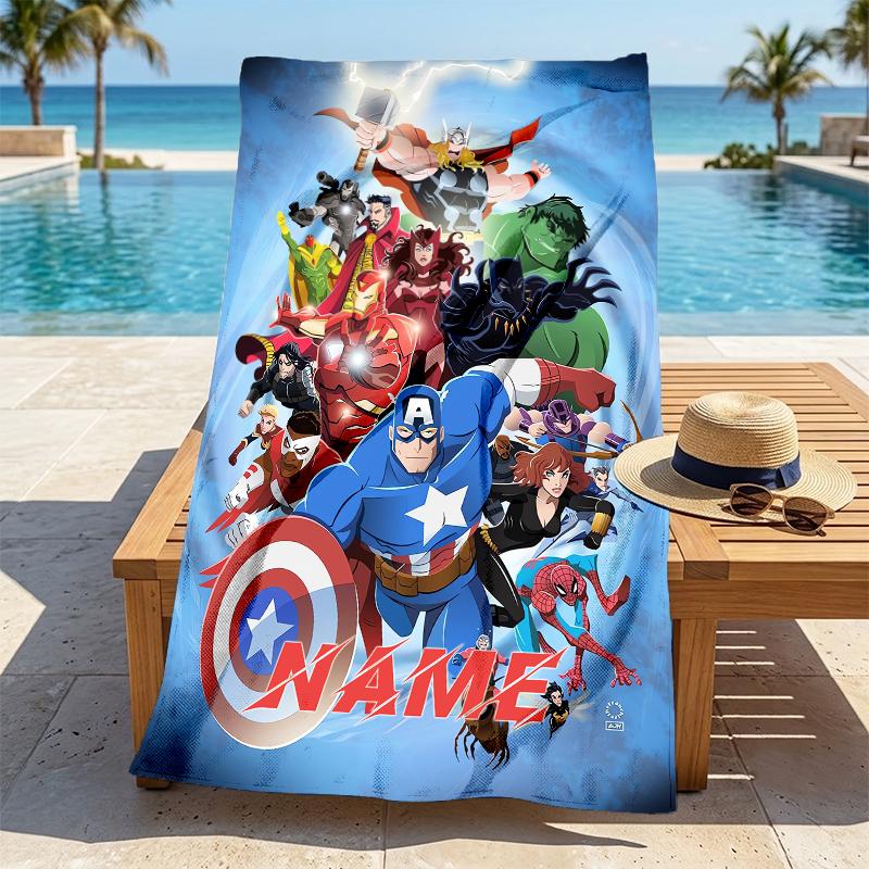 Personalized Name Superhero Trio Stylish Digital Printing Beach Towel Quick‑Drying Absorbent Blanket for Beach Pool Gym Travel